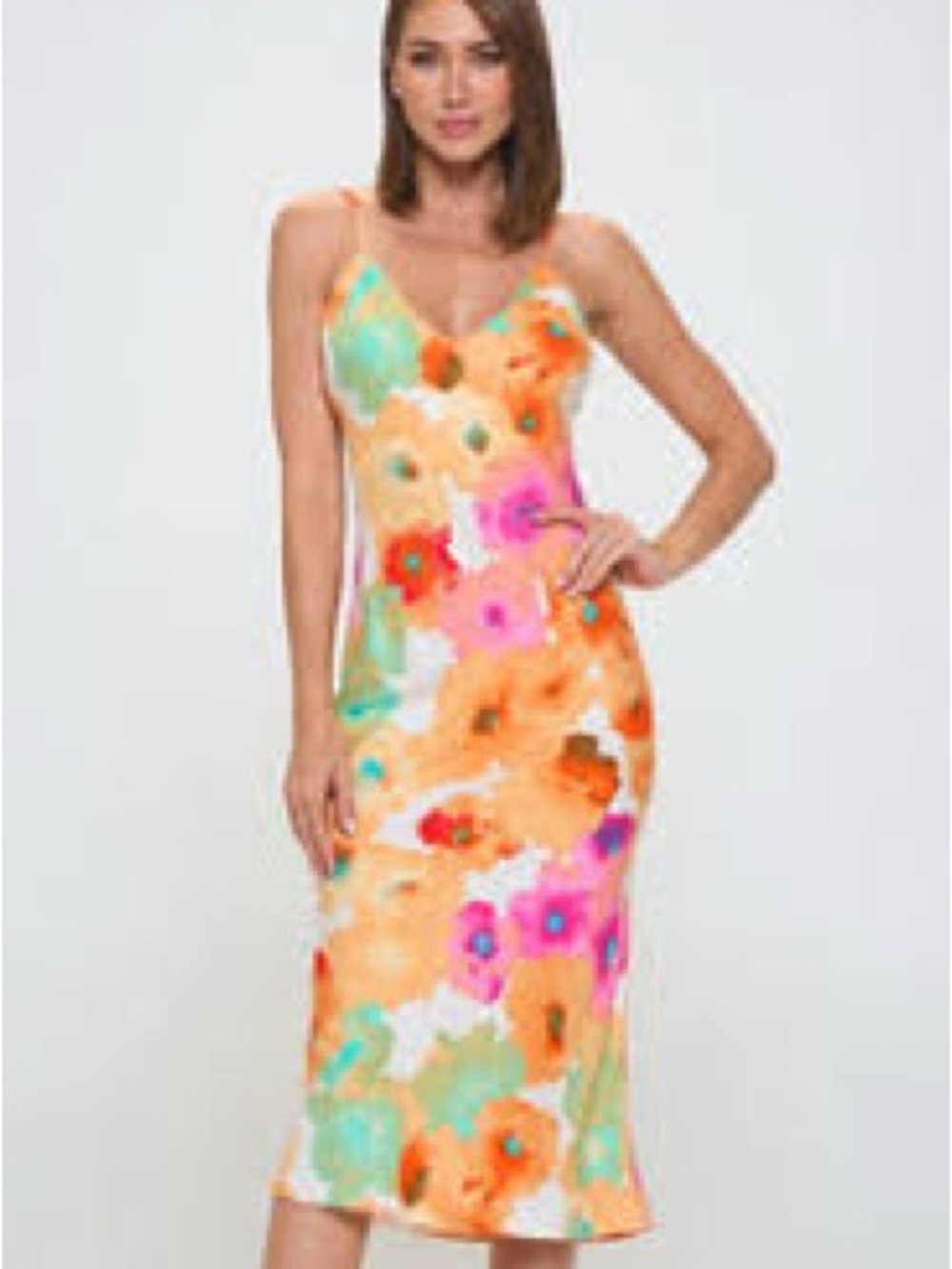 Lovely Day Orange & Pink Floral Slip Midi Dress